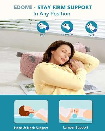 Adjustable Buckwheat Cervical Roll Pillow,16.5"x6.3" Firm Cylinder Bolster for Neck Lumbar Support, Pain Relief for Yoga Sleeping Recliner Use with Dot Plaid Pillowcase,Pink - color: Pink