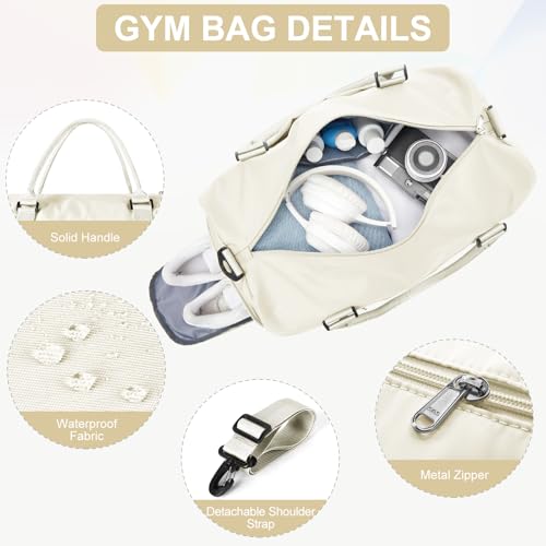 Gym Bag for Women Men with Shoes Compartment and Wet Pocket,Sport Swimming Yoga Bag,Waterproof Travel Duffel Bag Small Carry on Bag Overnight Weekender Bags Personal Item Bag for Airlines Cream White - color: A15-Cream White