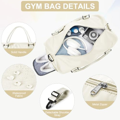 Gym Bag for Women Men with Shoes Compartment and Wet Pocket,Sport Swimming Yoga Bag,Waterproof Travel Duffel Bag Small Carry on Bag Overnight Weekender Bags Personal Item Bag for Airlines Cream White - color: A15-Cream White