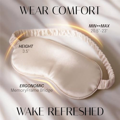 Silk Sleep Mask Eye Mask Blindfold with Double Layer Silk Filling and Elastic Strap for Full Night's Sleep, Travel and Nap, Soft Eye Cover Eyeshade with Luxury Bag and Ear Plugs (Champagne) - color: Light Champagne
