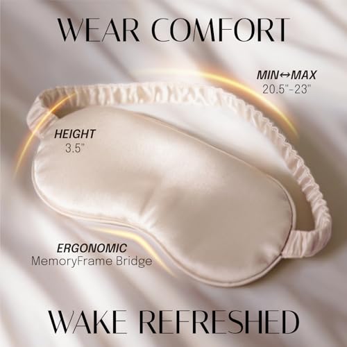 Silk Sleep Mask Eye Mask Blindfold with Double Layer Silk Filling and Elastic Strap for Full Night's Sleep, Travel and Nap, Soft Eye Cover Eyeshade with Luxury Bag and Ear Plugs (Champagne) - color: Light Champagne