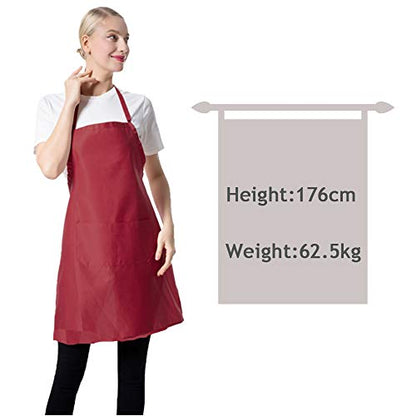 Total 15 PCS Deep Red Plain Deep Red Bib Apron for Women Men Adult with 2 Front Pockets-Painting Baking Cooking Kitchen Apron for Women Girls-(Wine,15pcs) - color: Deep Red-15pcs