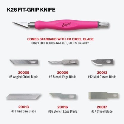 Excel Blades Fit Grip Craft Knife, #11 Blade, Rubber Grip, Pink, USA Made - color: Pink