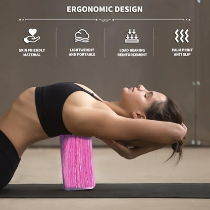 2-Pack Yoga Blocks, High-Density 9"x6"x3" Yoga Brick Foam Blocks Non-Slip EVA Foam Block Yoga Props Accessories for Yoga Pilates Stretching and Meditation - color: Camo Pink