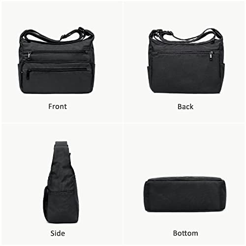 VOLGANIK ROCK RFID Purses for Women Fabric Nylon Multi Pocket Crossbody Bag Ladies Travel Handbag - color: Black, size: Large