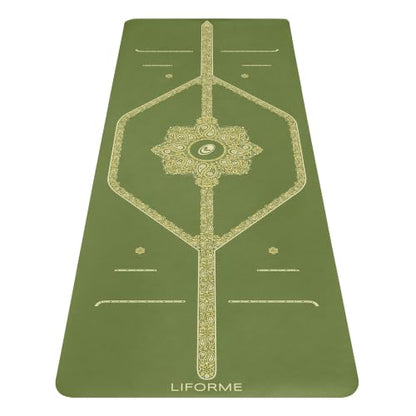 Liforme Printed Yoga Mat - Patented Alignment Design, Ultimate Grip - color: Paisley - Olive