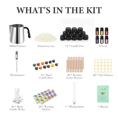 SAEUYVB Candle Making Kit,DIY Starter Soy Candle Making Kit for Adults | Candle Making Supplies with Pouring Pot,Perfect for Making Exquisite Candles as Gifts for Birthdays, Mother's Day, Christmas - size: 12 pcs candle tins kit