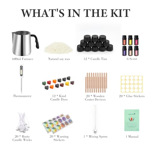 SAEUYVB Candle Making Kit,DIY Starter Soy Candle Making Kit for Adults | Candle Making Supplies with Pouring Pot,Perfect for Making Exquisite Candles as Gifts for Birthdays, Mother's Day, Christmas - size: 12 pcs candle tins kit