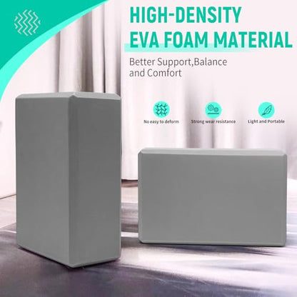 Yoga Blocks 2 Pack, 9"x6"x3" High-Density EVA Foam Yoga Block, Non-Slip Yoga Blocks for Yoga, Pilates Meditation, Stretching and Toning, Supportive, Latex-Free - color: Gray