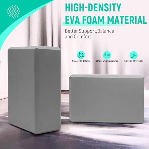 Yoga Blocks 2 Pack, 9"x6"x3" High-Density EVA Foam Yoga Block, Non-Slip Yoga Blocks for Yoga, Pilates Meditation, Stretching and Toning, Supportive, Latex-Free - color: Gray