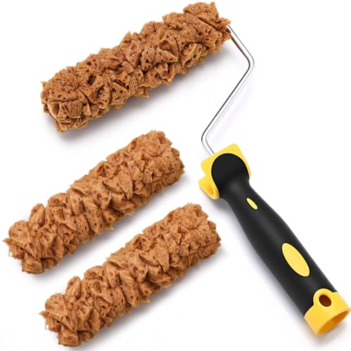 Threlaco Paint Roller Kit 3 Pcs Texture Sponge Paint Rollers 6 Inch Texture Pattern Roller Brush Tool with Roller Frame for Painting Walls Home Supplies