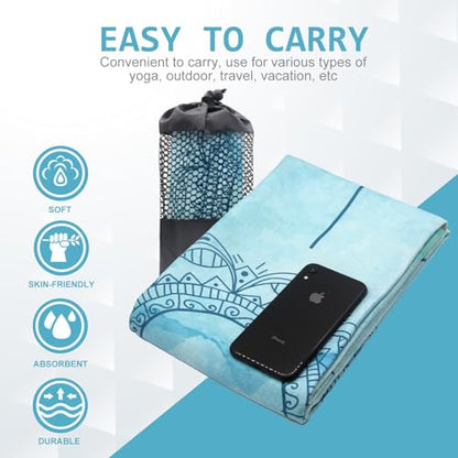 Eunzel Yoga Towel,Hot Yoga Mat Towel - Sweat Absorbent Non-Slip for Hot Yoga, Pilates and Workout 24" x72(Water Blue)