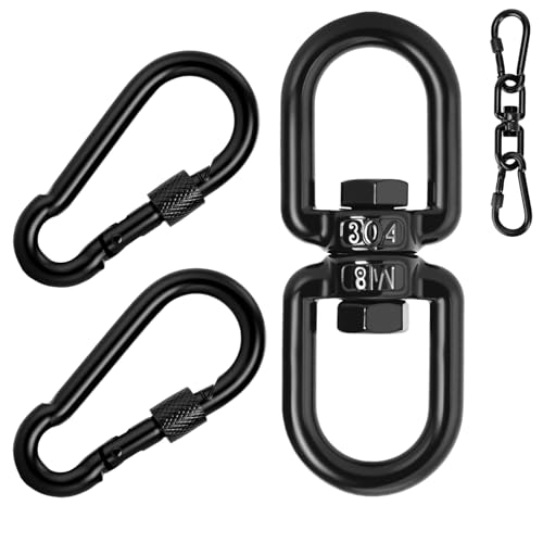 Aheucndg 1200 lb Capacity Heavy Duty Double Ended Eye Hook with Snap Hook, SUS304 Swivel Hooks 1Pack + Snap Hooks 2Pack, for Aerial Yoga, Hanging Hammock, Web Tree Swing, Swing Spinner M8 - color: Black, size: 8mm