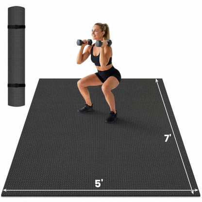 THAILE Large Exercise Mat, 7'x5'/6'x4'/8'x5', 6mm Workout Mat for Home Gym | Heavy-Duty & Shoe-Friendly Large Yoga Mat: Textured grip and cushioning support cardio, Pilates, stretching workouts - size: 7x5FT