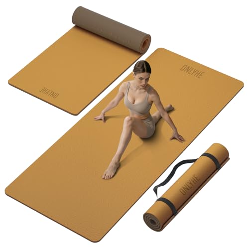 와이드 요가 매트 두꺼운(10mm) 운동 매트 미끄럼 방지 찢어짐 방지, 182.9cm x 88.9cm(72 x 35인치) 엑스트라 라지 필라테스 매트, 홈 운동, 체육관 및 바닥 스트레칭용, 캐리어 스트랩 포함 - color: 딥 오렌지 + 브라운