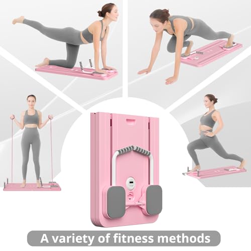 JANUA Pilates Board - Pilates Reformer Set, Multi-Purpose Foldable Pilates Reformer Board for Home, 5 in 1 Pilates Sliding Board - color: Pink