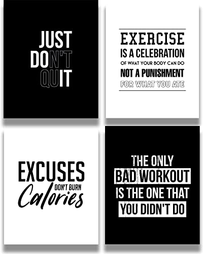 Govivo Motivational Wall Art - Gym Wall Decor Set of 4-8x10 Unframed Prints - Inspirational Quotes Home Decor for Gym Man Cave Weight Room Office Exercise Fitness Workout - size: 8x10 inches