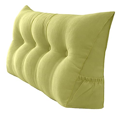 Peachwell Handmade Headboard Pillow- Triangular Wedge Support Large Bolster Cushion Headboard Backrest Pillow with Two Large Side Pockets for Bed Rest (Lime, 47 x 8 x 20 inches) - color: Lime, size: Full: 47 x 8 x 20 inches