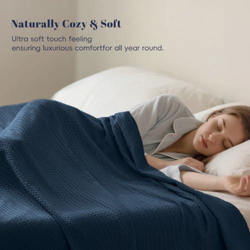 PHF Lightweight Waffle Weave Blanket Queen for Bed Navy Blue 90"x90" - color: Navy Blue, size: Queen(90"x90")