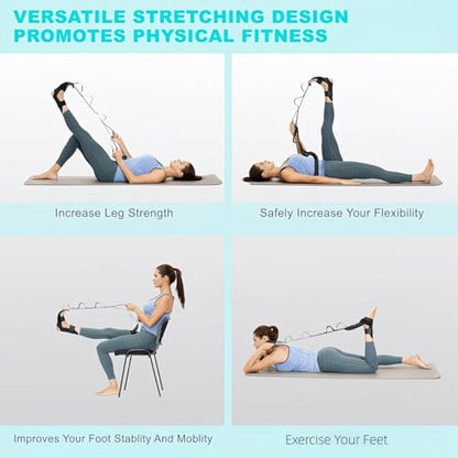 Foot and Calf Stretching Strap with Loops, Plantar Fasciitis Stretch Strap for Yoga & Flexibility Training, Black