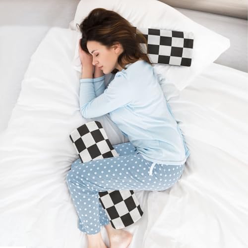 Checkered Black Neck Roll Pillow Bolster Round Health Memory Foam Long Cervical Cylinder Pillows with Removable Washable Cover for Body Bed Legs Back Yoga - color: Checkered Black