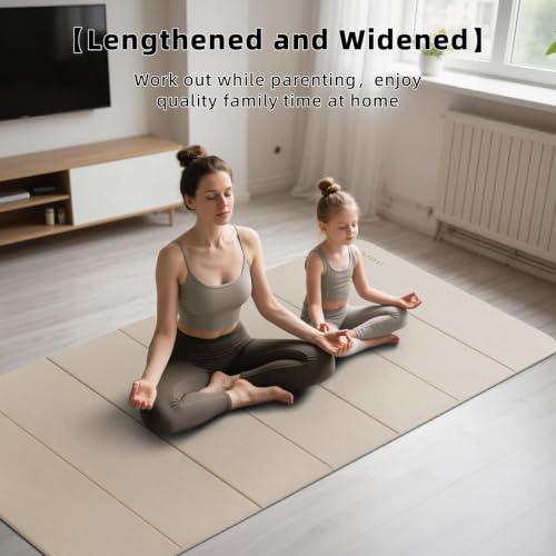 PAIDU Foldable Yoga Mat 10MM Thick 75‘’x40‘“ Quick Fold Easy Storage - color: Beige+Black