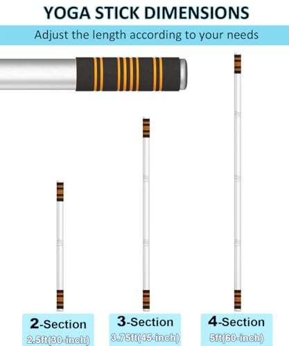 Queension 5ft Adjustable Yoga Stick with Non-Slip Foam Sleeveds for Balance - color: White