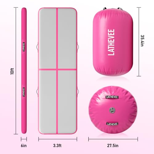 Inflatable Gymnastics Mat 10ft/13ft/ Air Training Mats+Gymnastics Barrel,4/6 inThickness Tumble Track Mat Inflatable Floor Mats with Air Pump for Tumble Gym Training Cheerleading Yoga Home Outdoor - color: Pink, size: 10ft*3.3ft*6in(3*1*0.15M)