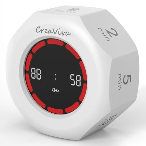 Flip Cube Pomodoro Timer - Rechargeable Visual Countdown & Count Up Stopwatch, 7 Preset Intervals, 3 Alarm Modes, Productivity Tool for ADHD, Kids, Study, Work & Kitchen (White) - color: Floral White