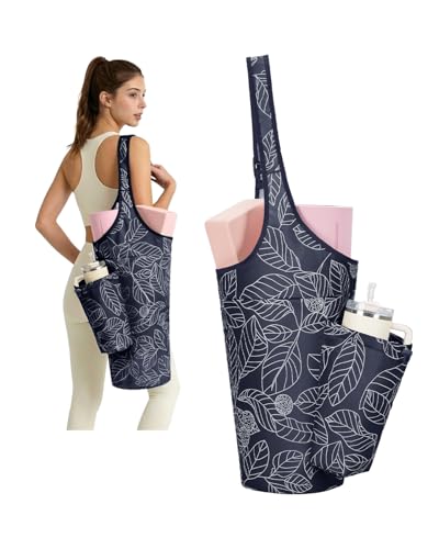 sportsnew Yoga Mat Bag for Women with 40oz Water Bottle Pocket, Pilates Bag - color: Navy Blue