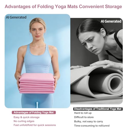 Foldable Yoga Mat with Resistance Band & Sliding Discs, 0.24" Thick Eco-Friendly TPE Non-Slip Workout Mat, Portable for Yoga, Pilates, Home Gym & Travel (72." x 24" x 0.24") - color: PInk