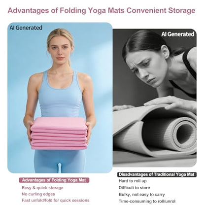 Foldable Yoga Mat with Resistance Band & Sliding Discs, 0.24" Thick Eco-Friendly TPE Non-Slip Workout Mat, Portable for Yoga, Pilates, Home Gym & Travel (72." x 24" x 0.24") - color: PInk