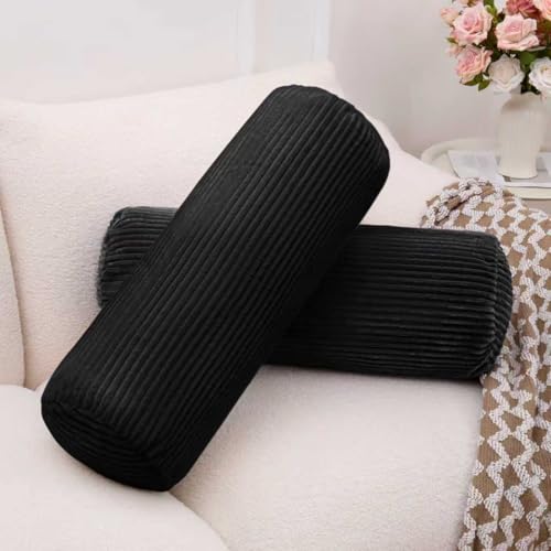 1 MIDDLE ONE Body Pillow, Memory Foam Body Pillows for Adults Sleeping, Decorative Bolster Pillow for Couch and Bed, Long Cylinder Tube Round Pillow, 24x7.87 Inches, Set of 2 (Black-Corduroy) - color: Black (Corduroy)