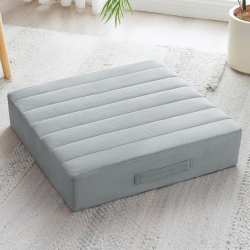 JKMAX 22 inches Floor Pillow for Adults - Large Meditation Cushion with Thick Foam & Soft Tufted Cover - Premium Outdoor Square Floor Cushion Seat - Yoga Pillows for Sitting On Floor - Light Gray - color: Light Gray, size: 1 Count