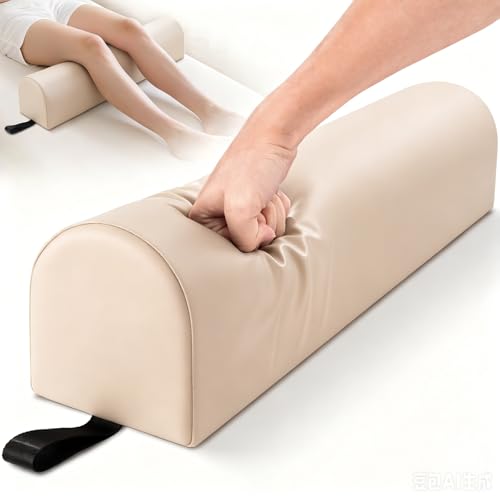 3/4 Round Knee Bolster for Massage Table, 26x6x6 in Massage Pillow for Legs | PU Leather Massage Table Leg Bolster with Strap Handle, Massage Therapy Bolster Pillow for Back Pain Relief - Beige - color: 3/4 Round - Beige