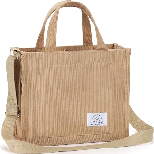 WantGor Tote Bag for Women, Corduroy Crossbody Bags Shoulder Handbag - color: Khaki