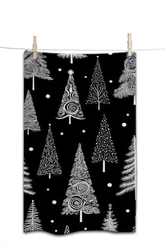 Christmas Tree Beach Towel Black White Leaf Circle Polka Dot Face Towels Suit Travel Sports Pool Swimming Bath Camping Spa Gym Yoga,15x30 Inch - color: Christmas Tree
