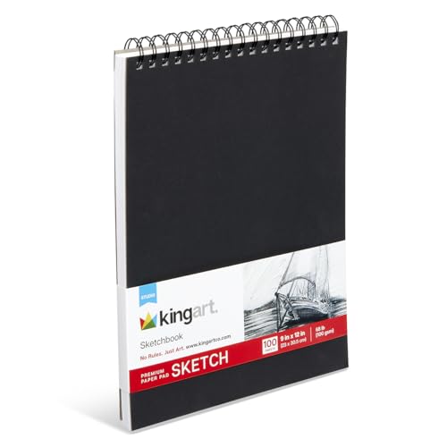 KINGART Sketch Pad – 9x12 Inch, 1-Pack – 100 Sheets (68 lb / 100 GSM), Premium Acid-Free Art Paper – Spiral-Bound Sketchbook for Shading & Drawing