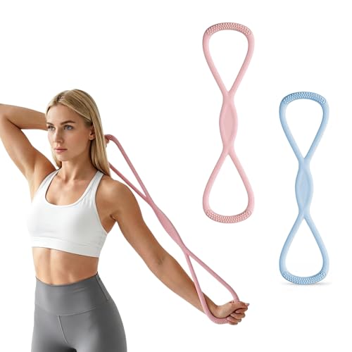 RYAOLELY Figure 8 Resistance Band, Exercise Band for Physical Therapy, Yoga Pilates Home Workout, Portable Fitness Band with Anti-Slip Grip - color: 15LB Pink&25LB Blue