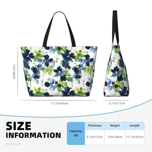 Large Beach Bag for Women Waterproof Foldable Travel Shoulder Tote Bag with Pocket for Weekender Pool Vacation - color: Floral White