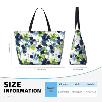Large Beach Bag for Women Waterproof Foldable Travel Shoulder Tote Bag with Pocket for Weekender Pool Vacation - color: Floral White