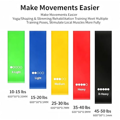 Resistance Bands Set 5-Pack, Exercise Workout Bands for Women & Men with 5 Resistance Levels, Elastic Fitness Bands for Home Gym, Yoga, Pilates, Stretching, Strength Training & Physical Therapy