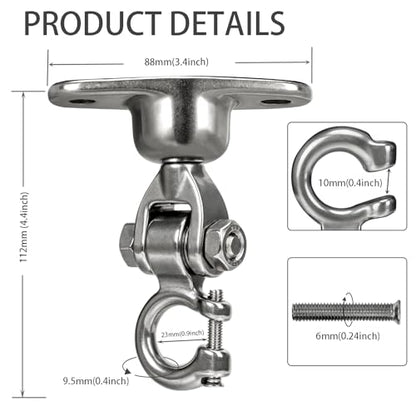 Heavy Duty 304 Stainless Steel Swing Hanger with Silent Ball Bearing, 360° Rotation & 180° Swing, 600 lbs Capacity, for Playground, Swing Set, Hammock, Yoga, Punching Bag - size: 2 Holes-B