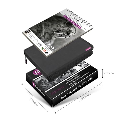 HIFORNY 58 PCS Drawing Kit Sketching Pencil Set,Sketch Pencils Art Supplies with 3-Color Sketchbook,Graphite,Charcoal,Blending Tools,Drawing Pencils for Adults Artists