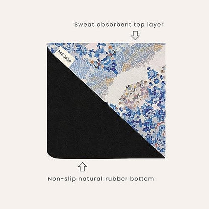 Travel Yoga Mat 1.5mm | Foldable, Lightweight Mat | Use for Travel, Backpacking, Yoga Retreat, Outdoors, Gym, Pilates, Machine Washable, Eco-Friendly - color: Blue