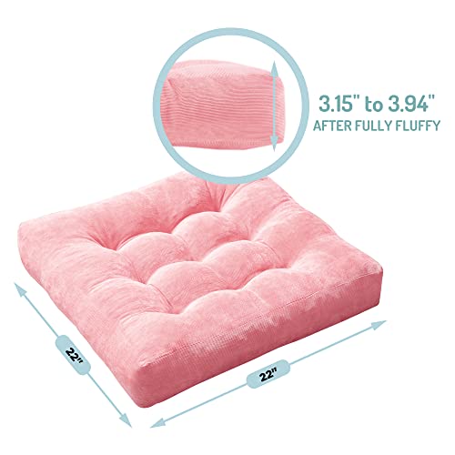 Floor Pillows Set of 2, Large Meditation Cushion for Adults, 22 Inch Square - color: Square | Pink | 2 Pack, size: 2 Pack