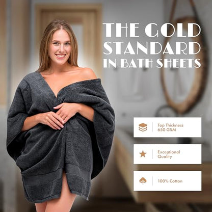 White Classic Luxury Soft Bath Sheets Set - 650 GSM Cotton Luxury Bath Towels Extra Large 35x70 | Highly Absorbent and Quick Dry | Hotel Quality Extra Large Towels Oversized, Black, 4 Pack - color: Black, size: Bath Sheets, 4 Pack