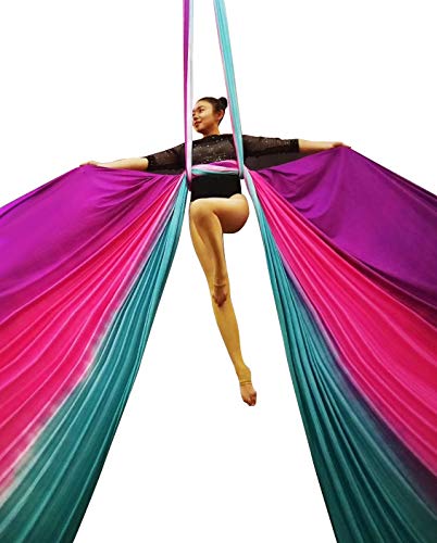 Durable Aerial Silks Starter Kit with 11-Yard Yoga Hammock & Hardware | Aerial Swing for Acrobatic Flying Yoga & All Levels, Aerial Rigging Point up to 14ft, Durable, Safe - color: Multicolor-G