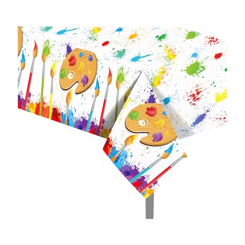 1Pc Watercolor Painting Party Plastic Tablecloth 54 x 87 Inch Long Table Cover, Artistic Painting Party Tablecover for Art Draw Theme Kids Baby Shower Birthday Dinner Picnic Kitchen Event - color: Watercolor Painting