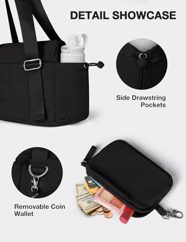 Mini Gym Bag for Women Puffy Bag, Small Gym Bag with Coin Wallet, Lightweight Gym Tote Bag for Fitness, Work, Travel, Daily Commute,Black - color: Black